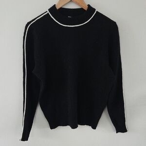 Athleta Black Merino Wool Sweater with White Accents